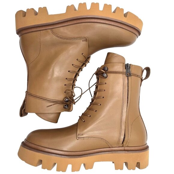 NEW Koio Italy Women 11 Fawn Beige Leather Cortina Combat Boots Handmade Shoes - Picture 6 of 16
